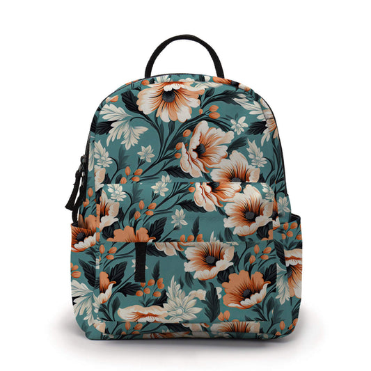 Mini Backpack - Orange Cream Floral On Teal - Three Bears Boutique