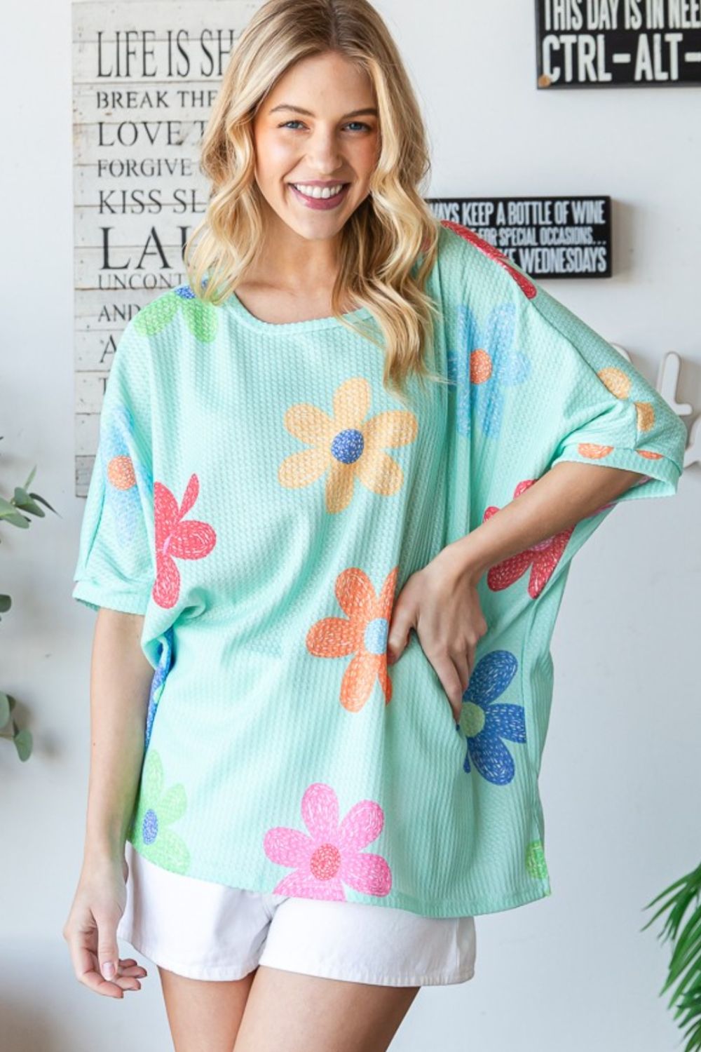 HOPELY Floral Waffle Oversize T-Shirt - Three Bears Boutique