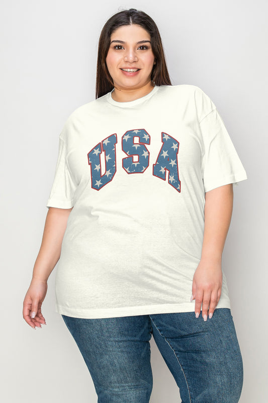 Simply Love Full Size USA Letter Graphic Short Sleeve T-Shirt - Three Bears Boutique