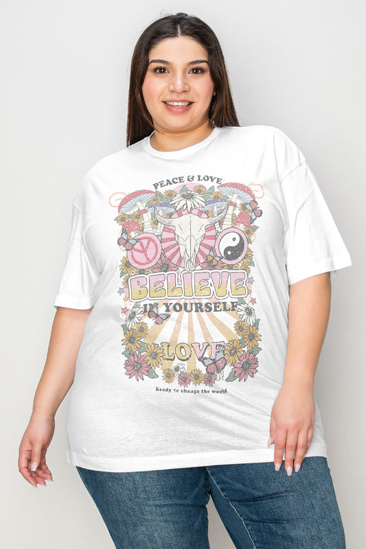 Simply Love Full Size Peace and Love Graphic T-Shirt - Three Bears Boutique