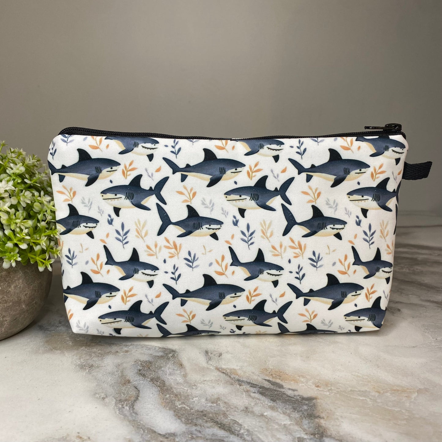 Pouch - Blue Shark on White