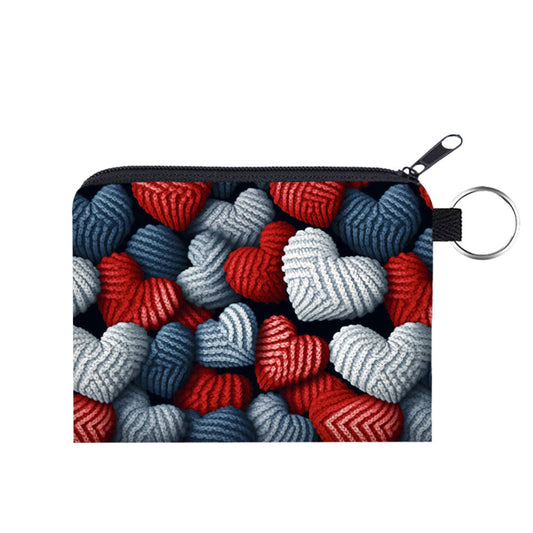 Mini Pouch - Blue + Red Knit Heart - Three Bears Boutique