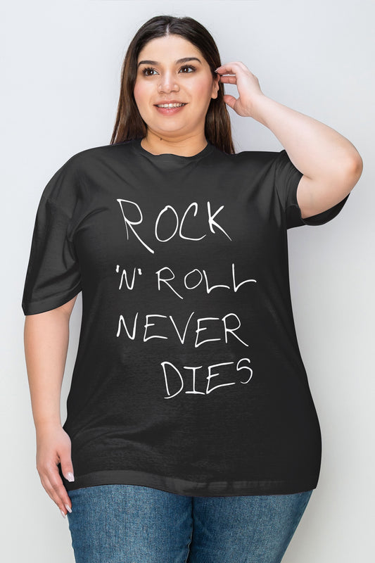 Simply Love Full Size ROCK N ROLL NEVER DIES Graphic T-Shirt - Three Bears Boutique