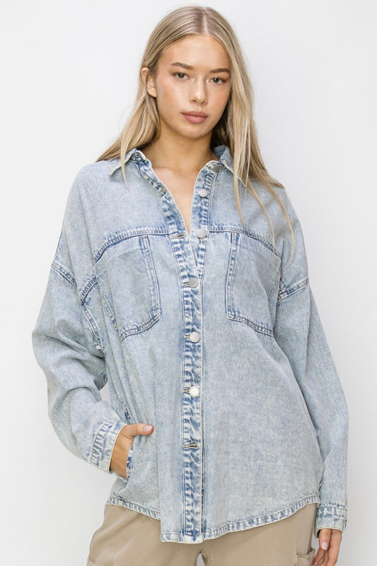 RISEN Button Up Long Sleeve Shacket - Three Bears Boutique
