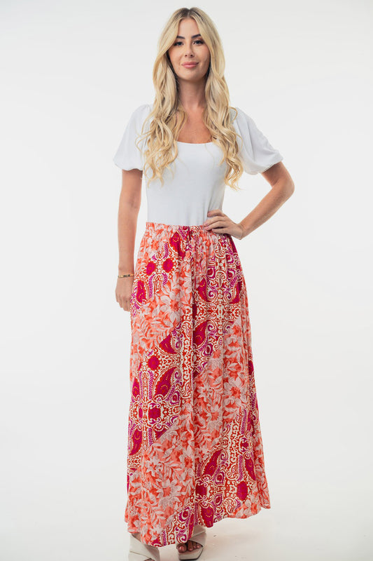 White Birch Full Size High Waisted Floral Woven Skirt - Three Bears Boutique