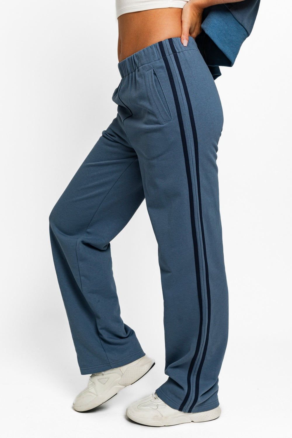 Tasha Apparel High Waisted Side Stripes Straight Track Sweatpants - Three Bears Boutique