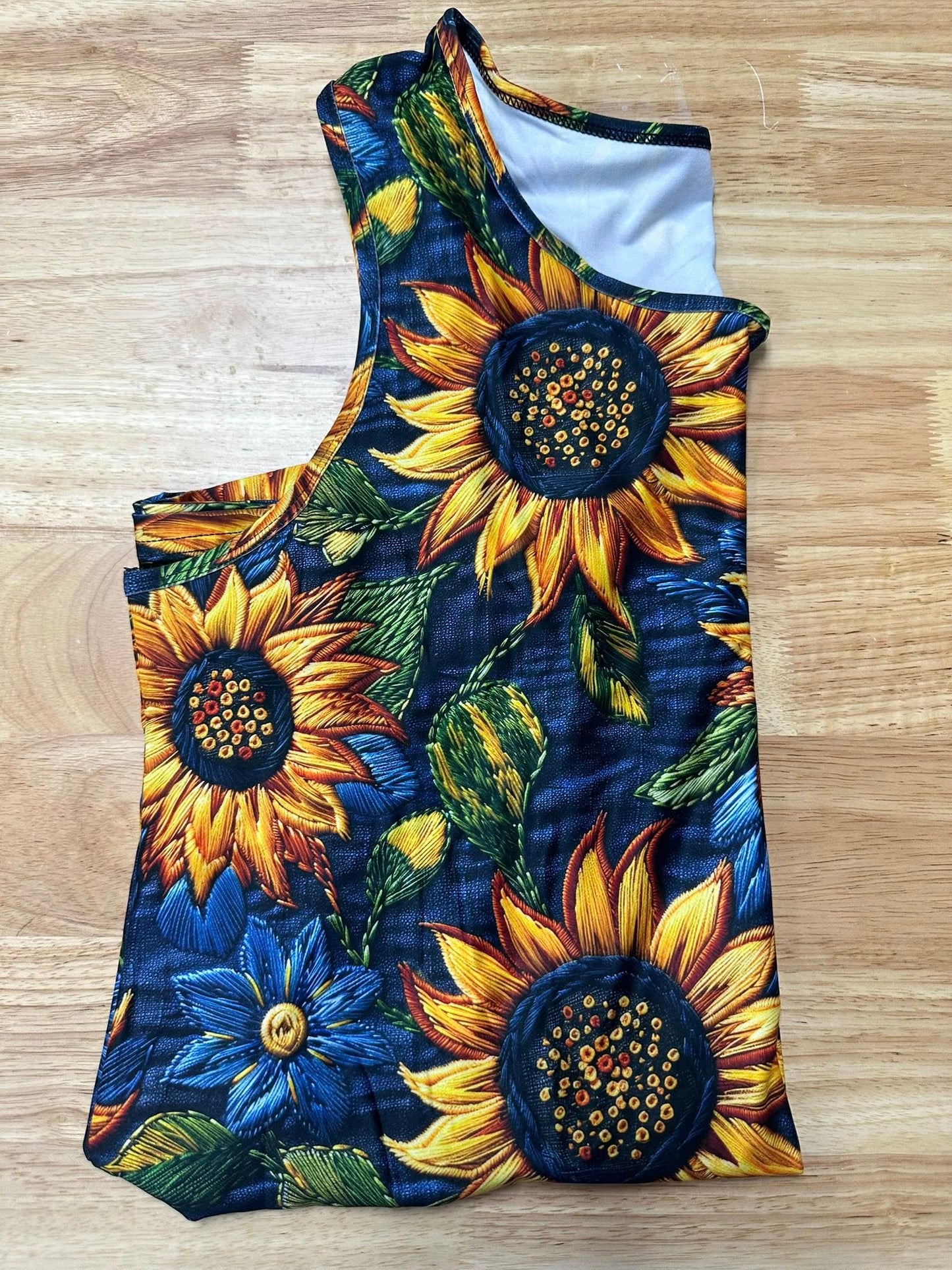 Faux Denim Sunflower Tank Top