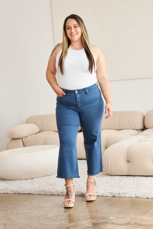 RFM Crop Chloe Full Size Tummy Control High Waist Raw Hem Jeans - Three Bears Boutique