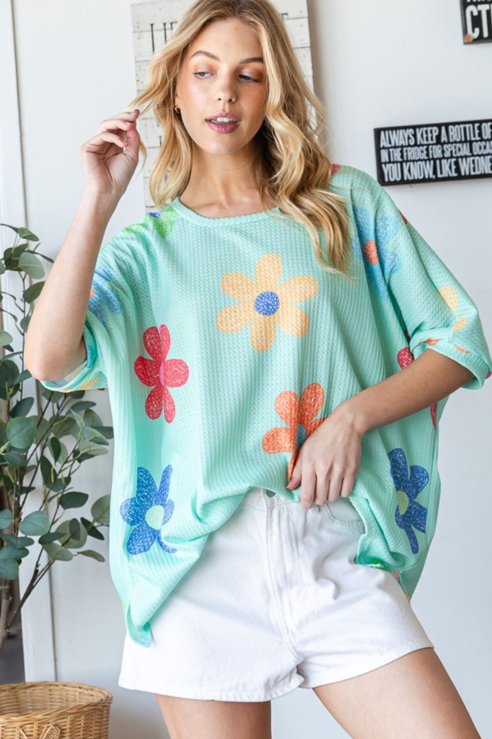 HOPELY Floral Waffle Oversize T-Shirt - Three Bears Boutique