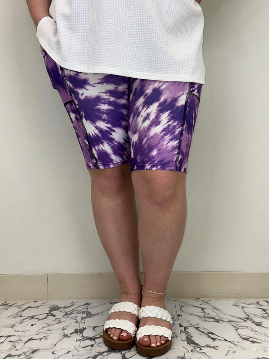 Purple Tie Dye Bermuda Shorts w/ Pockets - Three Bears Boutique