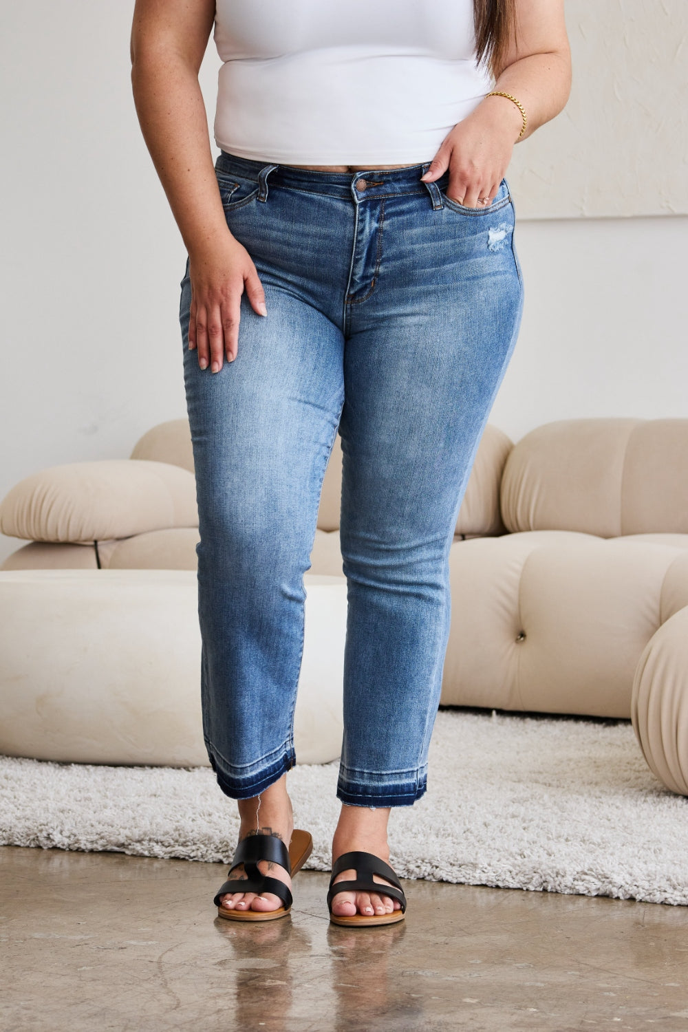 Judy Blue Full Size Release Hem Cropped Bootcut Jeans - Three Bears Boutique