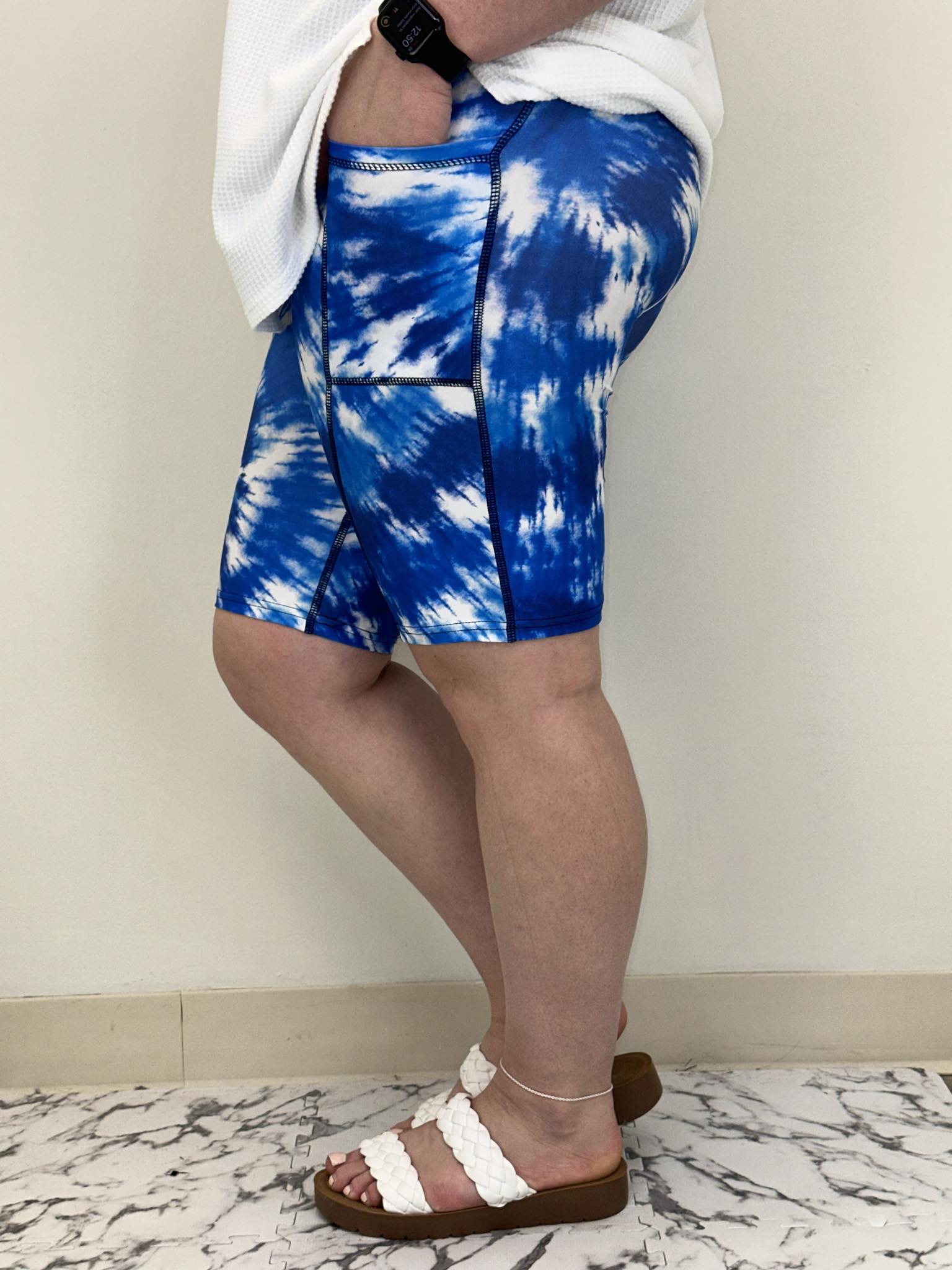 Blue Tie Dye Bermuda Shorts w/ Pockets - Three Bears Boutique