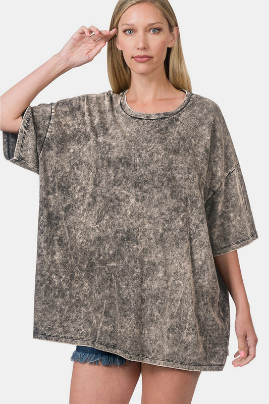 Zenana Washed Round Neck Drop Shoulder Oversized T-Shirt - Three Bears Boutique