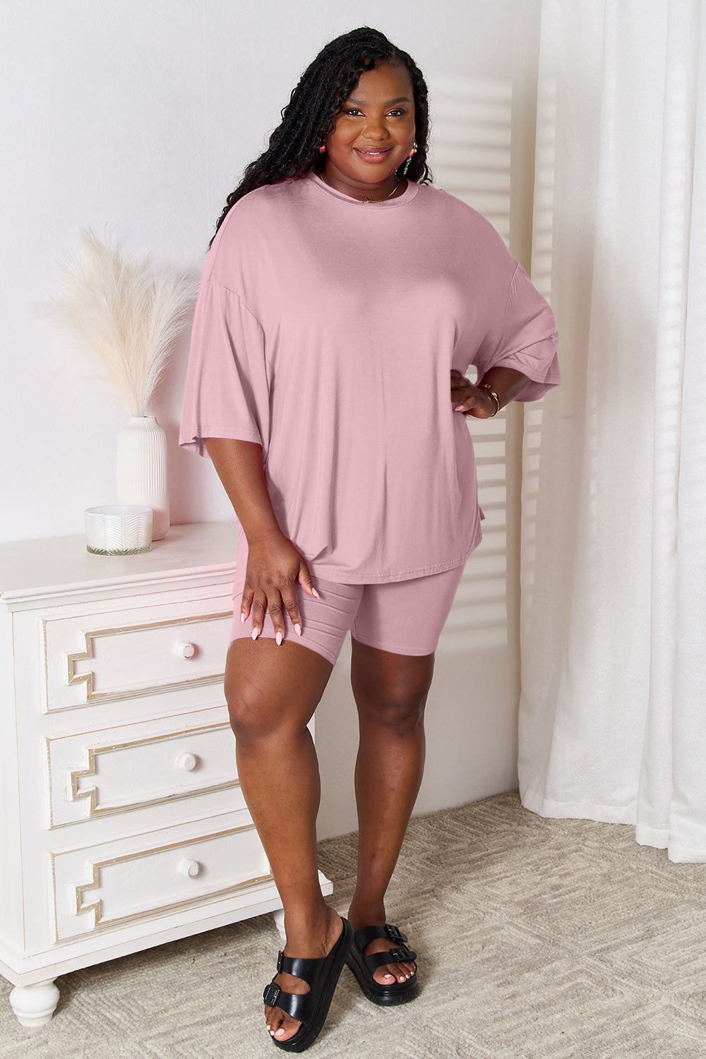 Basic Bae Full Size Soft Rayon Three-Quarter Sleeve Top and Shorts Set - Three Bears Boutique