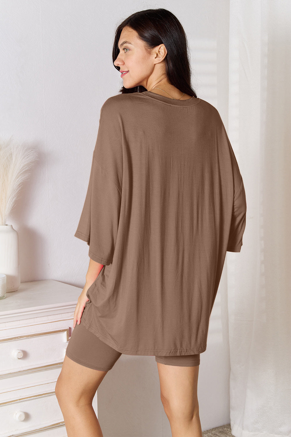 Basic Bae Full Size Soft Rayon Three-Quarter Sleeve Top and Shorts Set - Three Bears Boutique