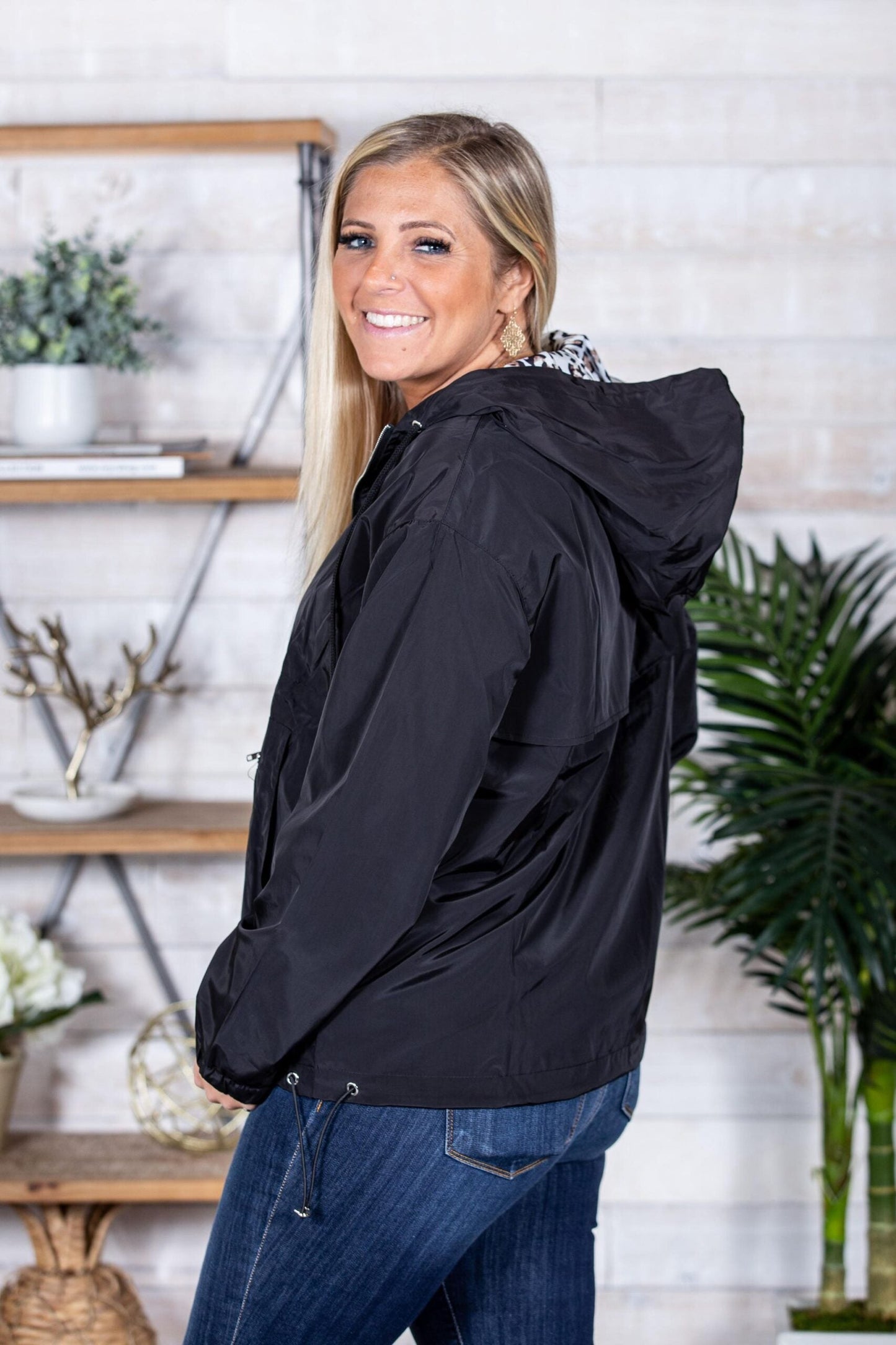 Abby Leopard Windbreaker-#1-Black - Three Bears Boutique