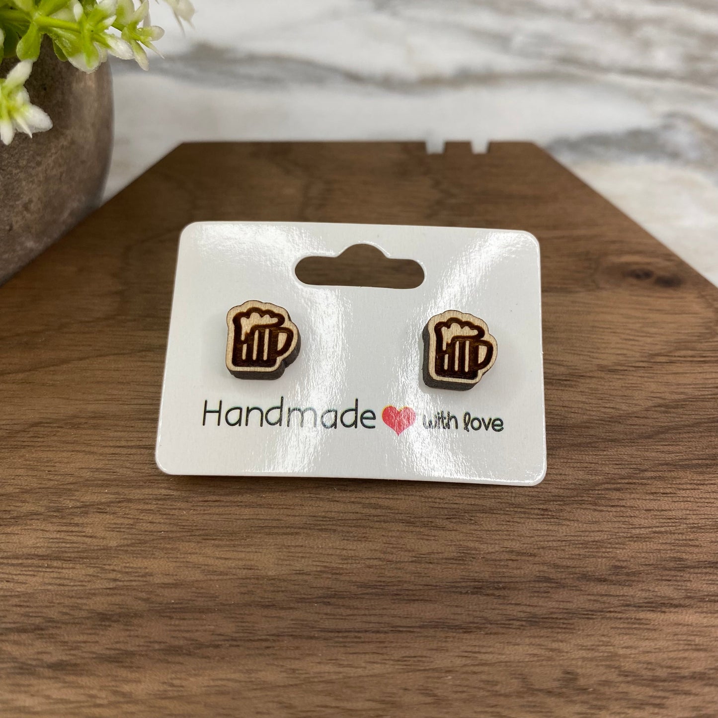 Wooden Stud Earrings - Mug #1