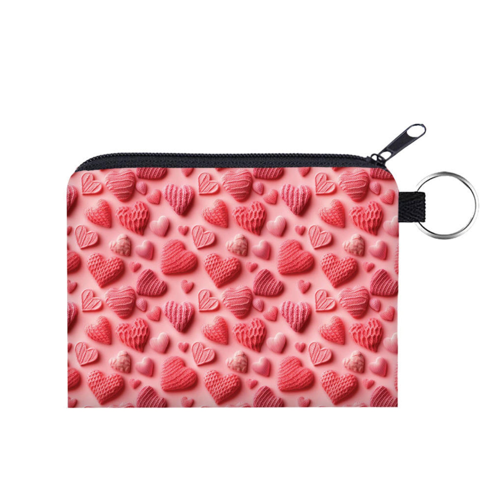 Mini Pouch - All Pink Knit Hearts - Three Bears Boutique