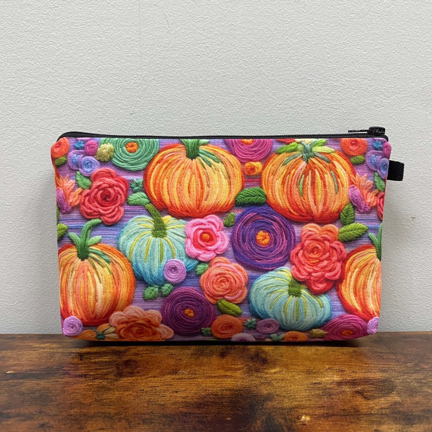 Pouch - Pumpkin Colorful Embroidery - Three Bears Boutique