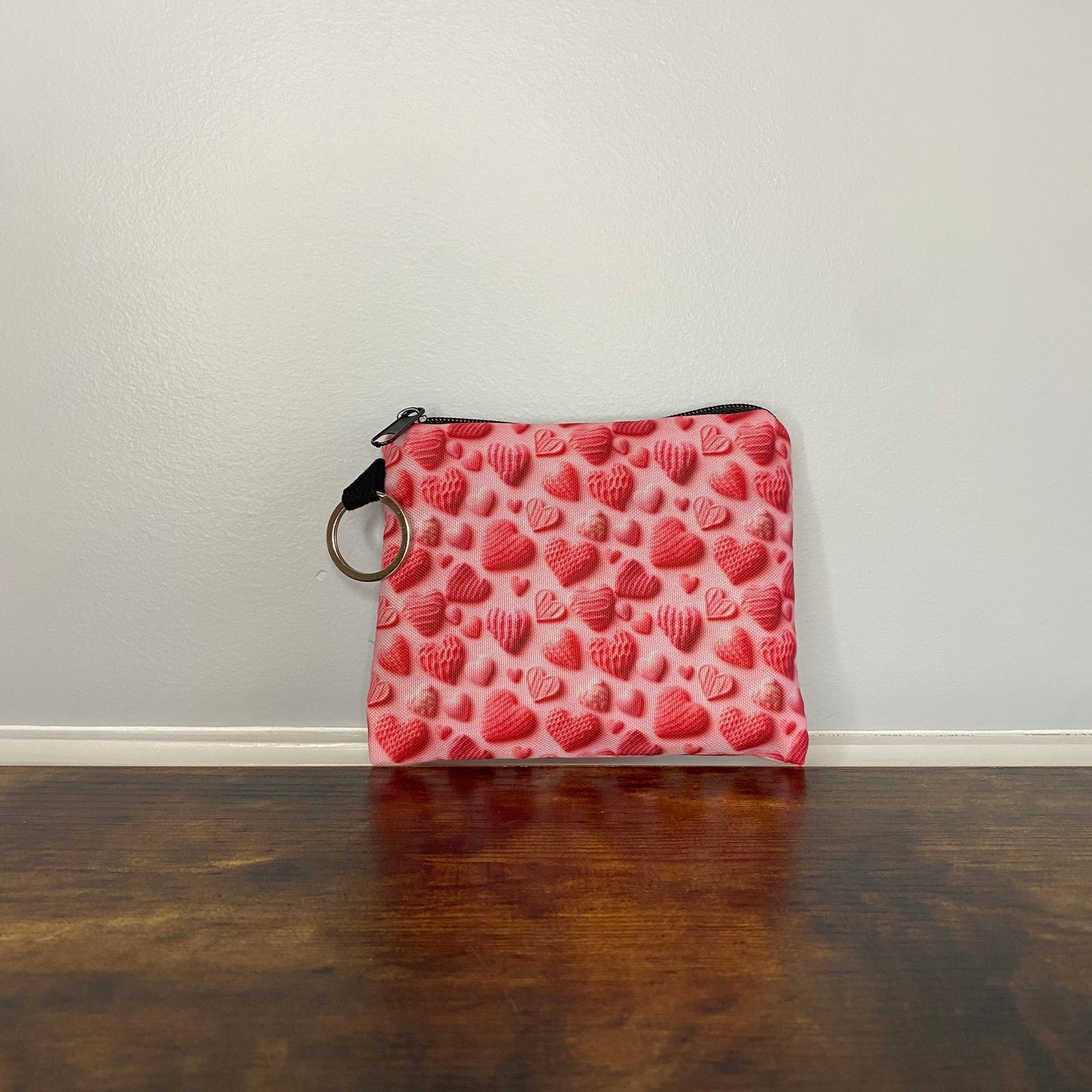 Mini Pouch - All Pink Knit Hearts - Three Bears Boutique