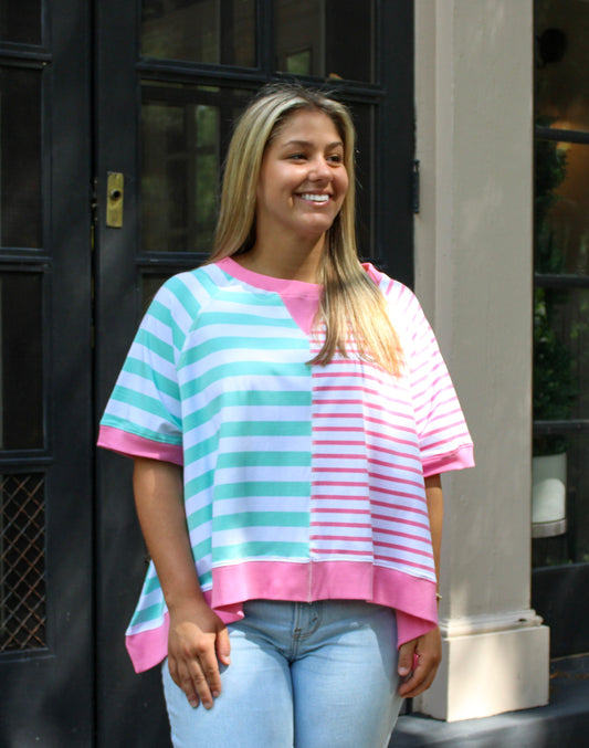 Pink and Mint Stripe Top May.
