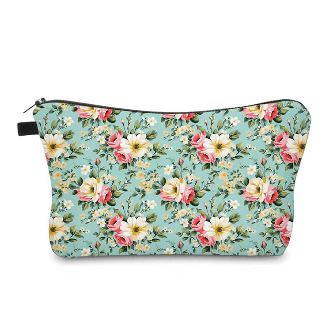 Pouch - Floral Pink Yellow on Mint