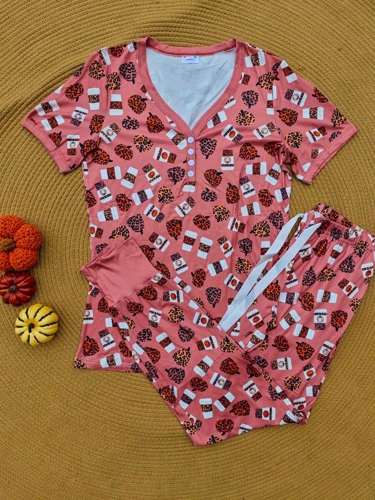 Short Sleeve Jogger PJ Set -#7-Leopard Pumpkin - Three Bears Boutique