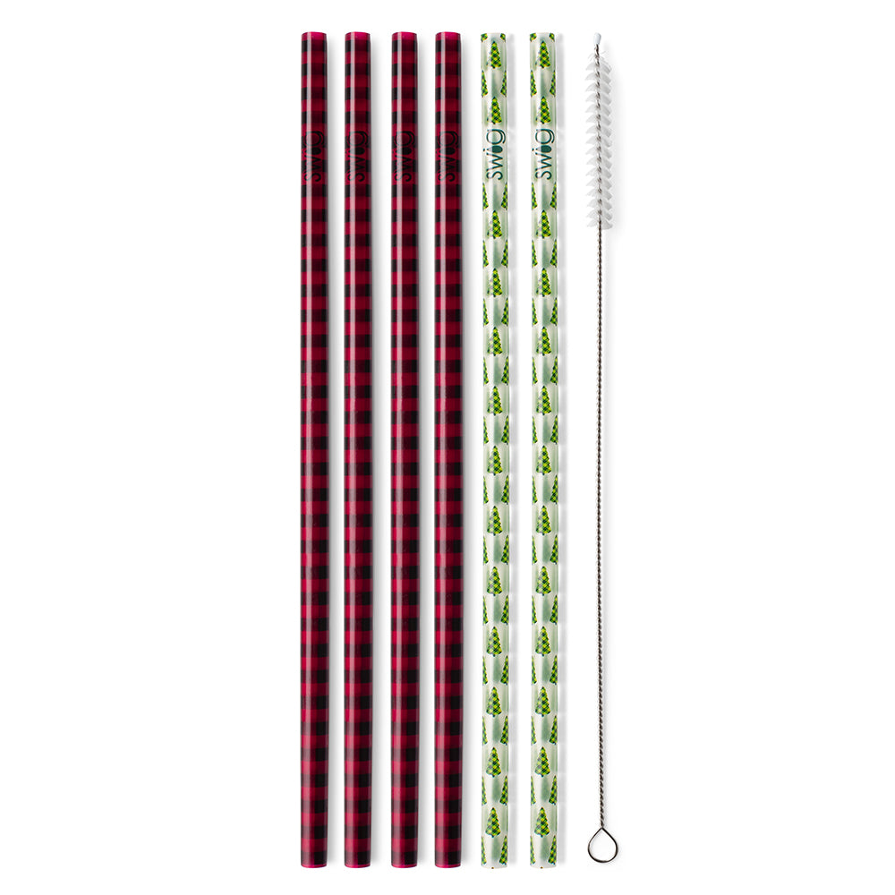 Buffalo Plaid Straw Set