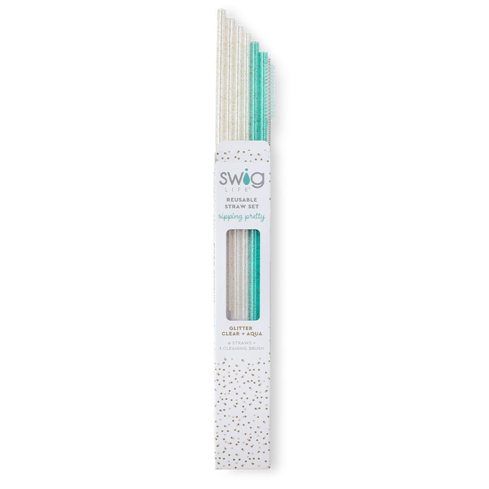 Clear Glitter Straw Set