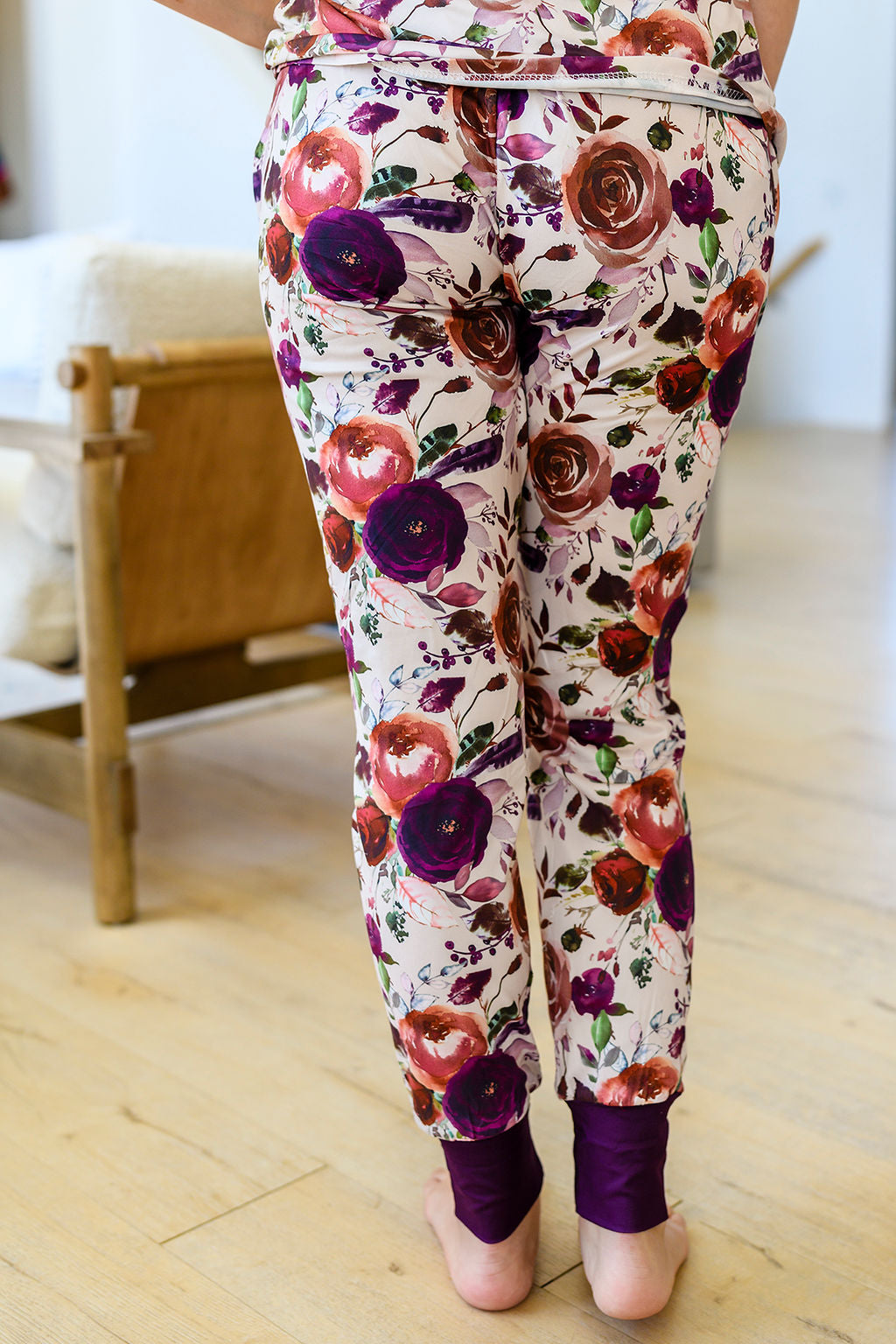 Shorrt Sleeve PJ set (Jogger Bottom )-#5-Plum Flora - Three Bears Boutique