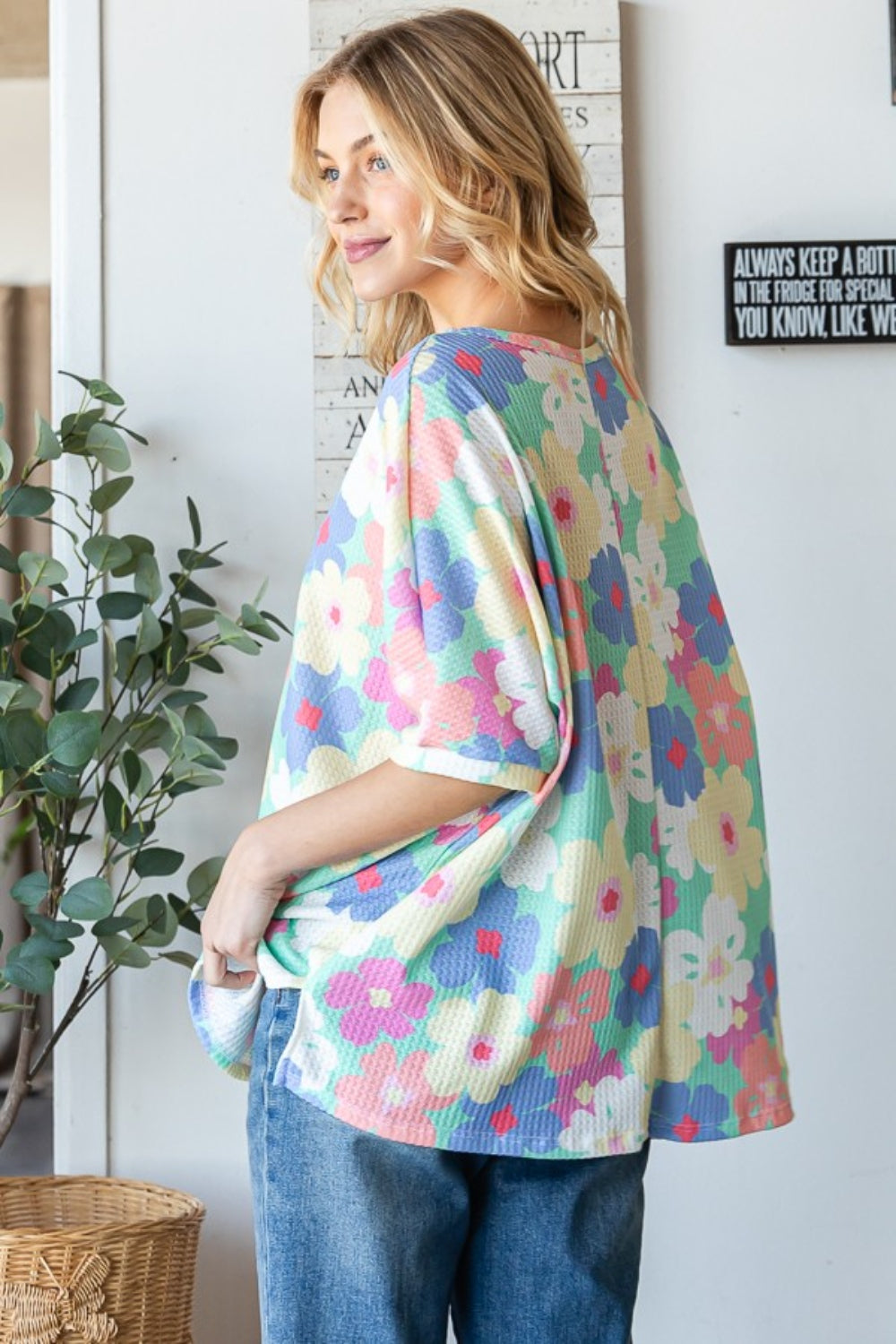 HOPELY Floral Waffle Oversized T-Shirt - Three Bears Boutique