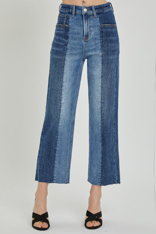 RISEN Full Size Mid-Rise Waist Two-Tones Jeans with Pockets - Three Bears Boutique