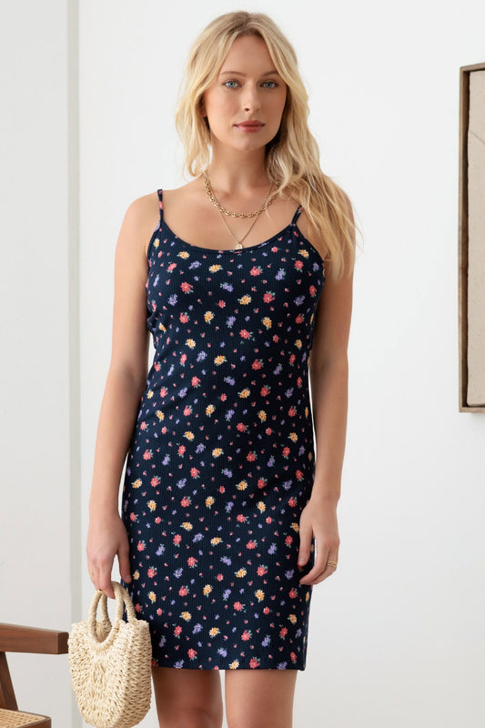 GILLI Floral Ribbed Tie-Back Cami Mini Dress - Three Bears Boutique