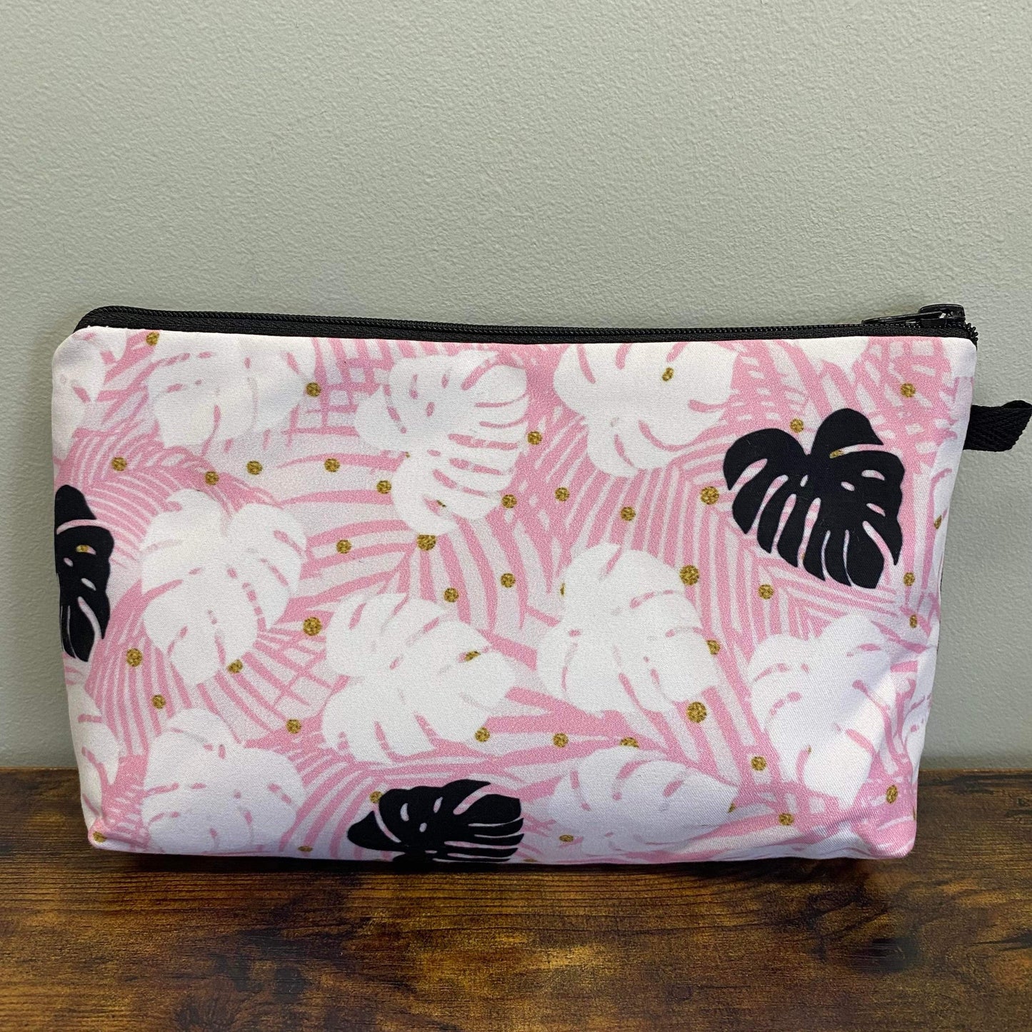 Pouch - Palm, Pink Black Leaf Monstera