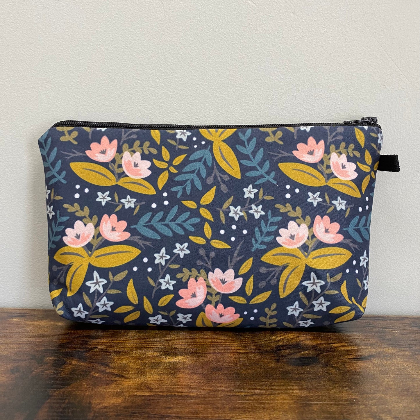 Pouch - Floral Charcoal Mustard Pink - Three Bears Boutique