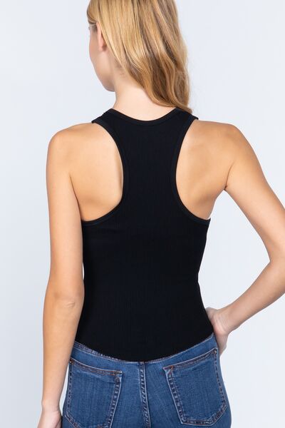 ACTIVE BASIC Ribbed Round Neck Racerback Seamless Tank - Three Bears Boutique