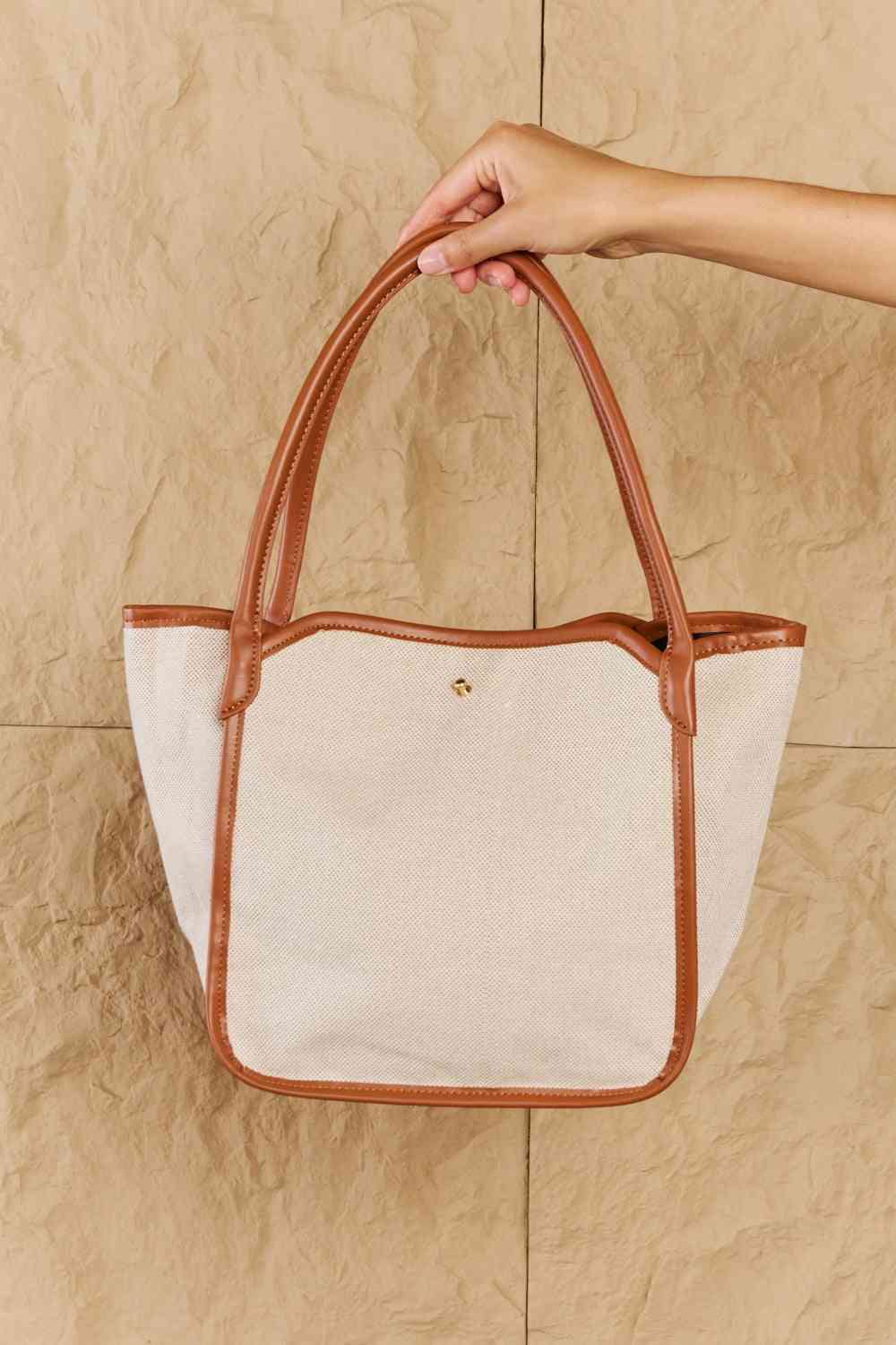 Fame Beach Chic Faux Leather Trim Tote Bag in Ochre - Three Bears Boutique