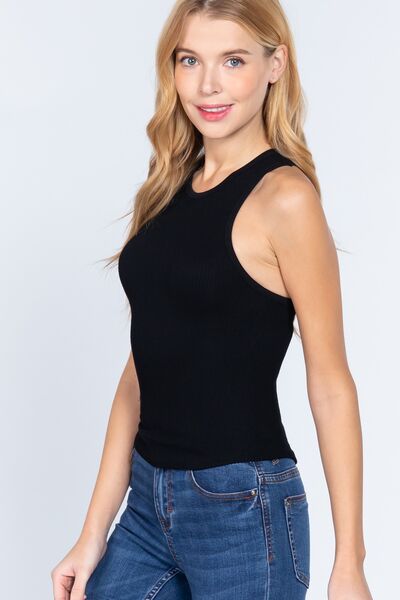 ACTIVE BASIC Ribbed Round Neck Racerback Seamless Tank - Three Bears Boutique