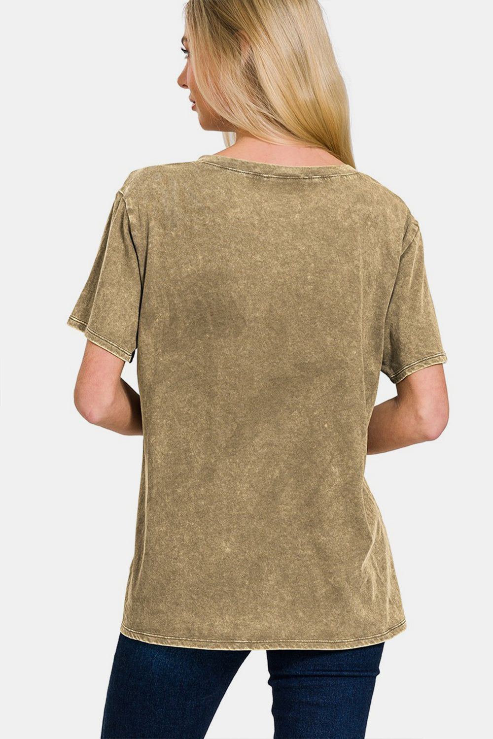 Zenana Washed Short Sleeve V-Neck T-Shirt - Three Bears Boutique