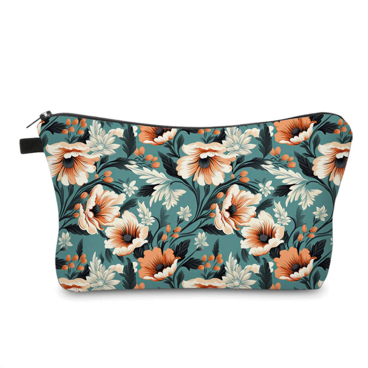 Pouch - Floral, Orange Cream On Teal - Three Bears Boutique
