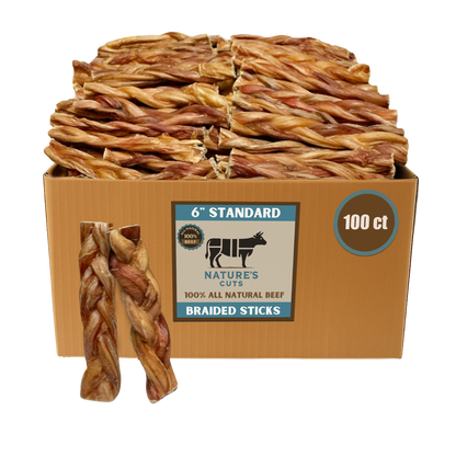 6" Standard Braided Bully Sticks $1.84/ stick (Case Price)