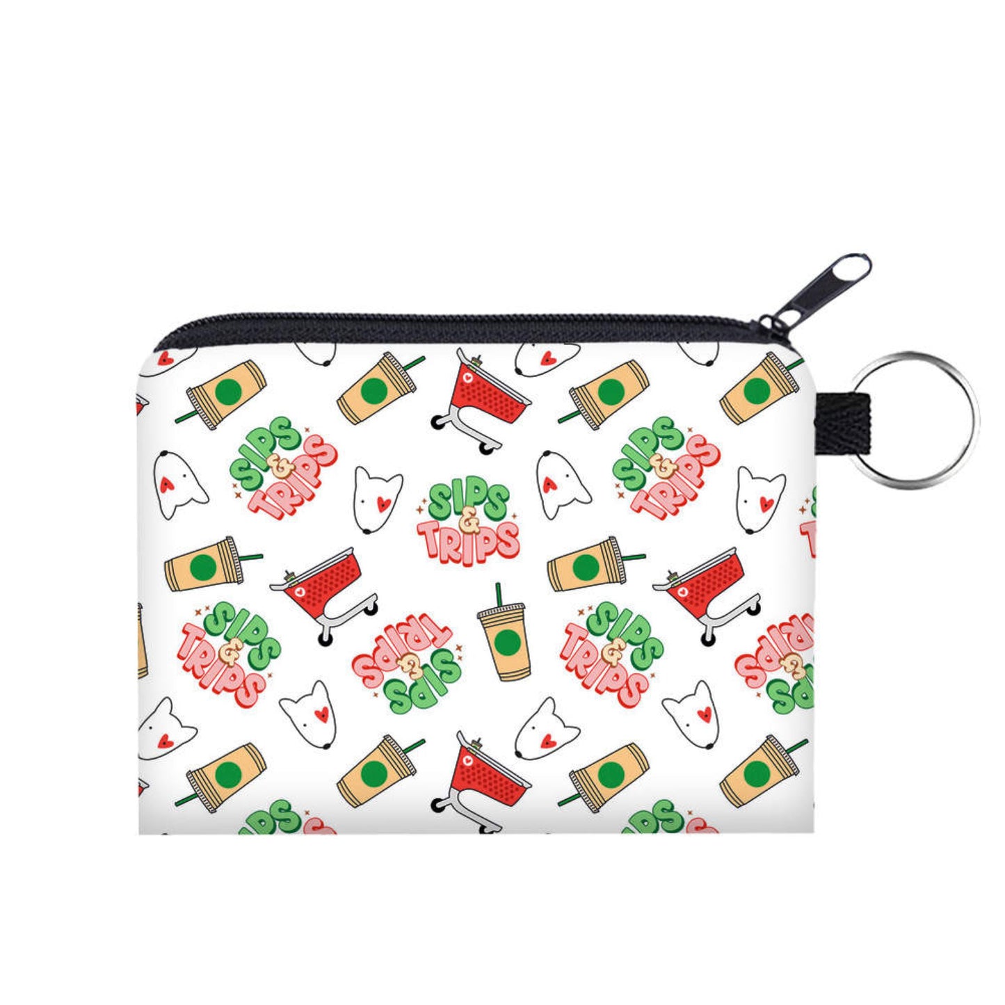 Mini Pouch - Sips & Trips, White - Three Bears Boutique