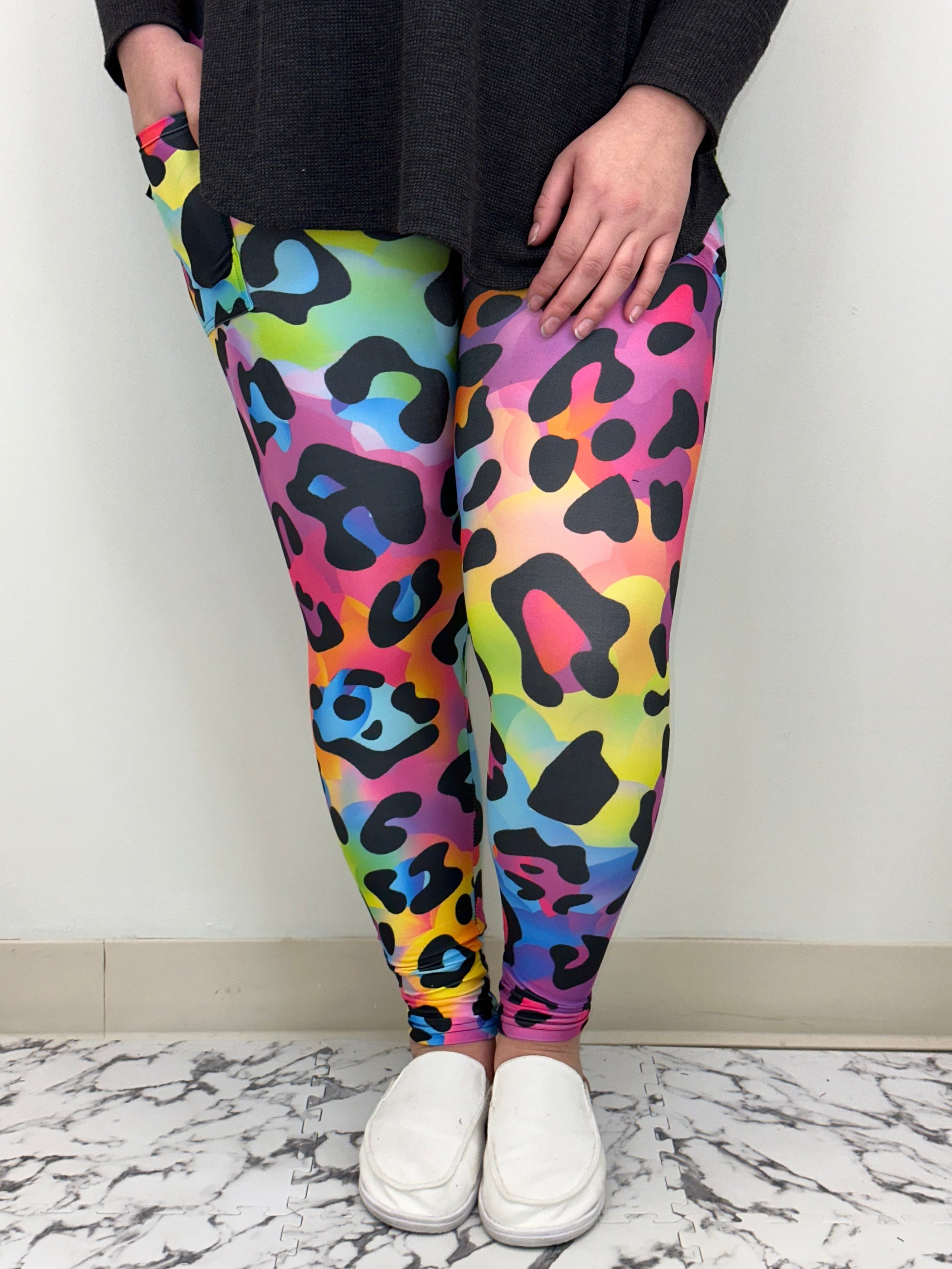 Rainbow Cheetah Leggings w/ Pockets (Kids No Pockets) - Three Bears Boutique