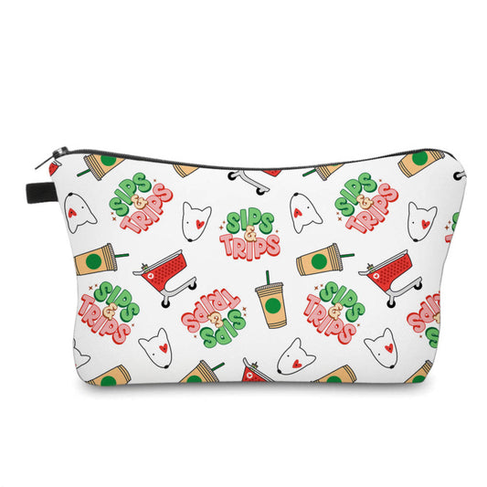 Pouch - Sips & Trips, White - Three Bears Boutique