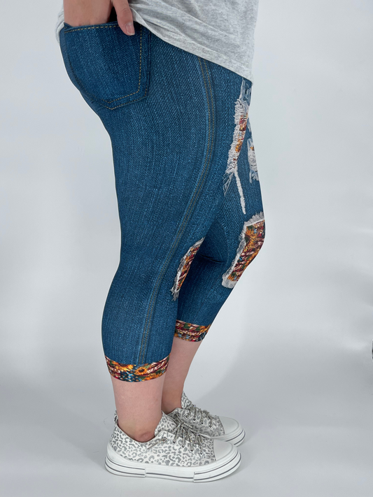 USA Sunflower Denim Capri w/ Back Pockets