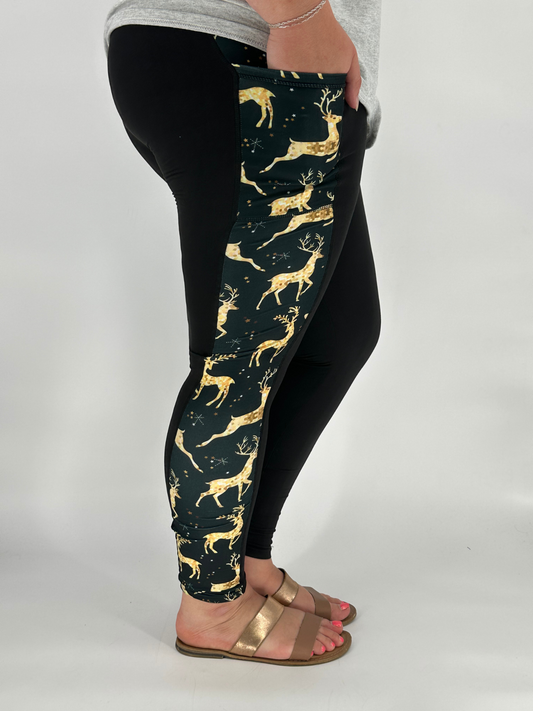 Golden Reindeer SIDE Design w/ Pockets