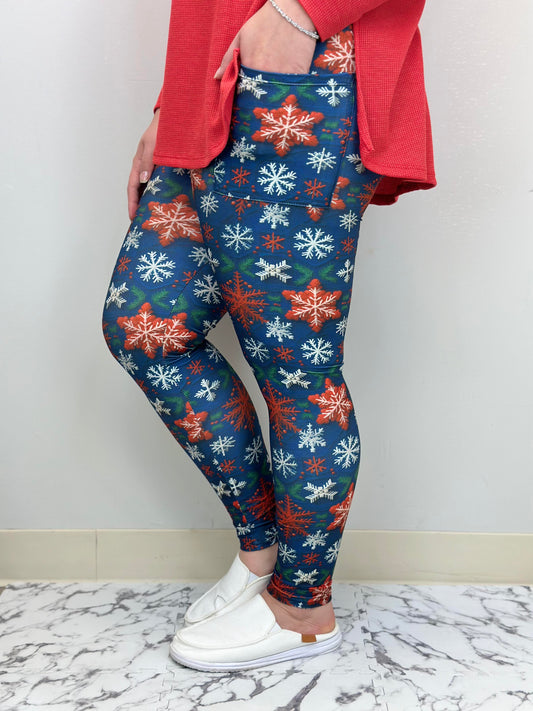 Knitted Snowflake Leggings w/ Pockets - Three Bears Boutique