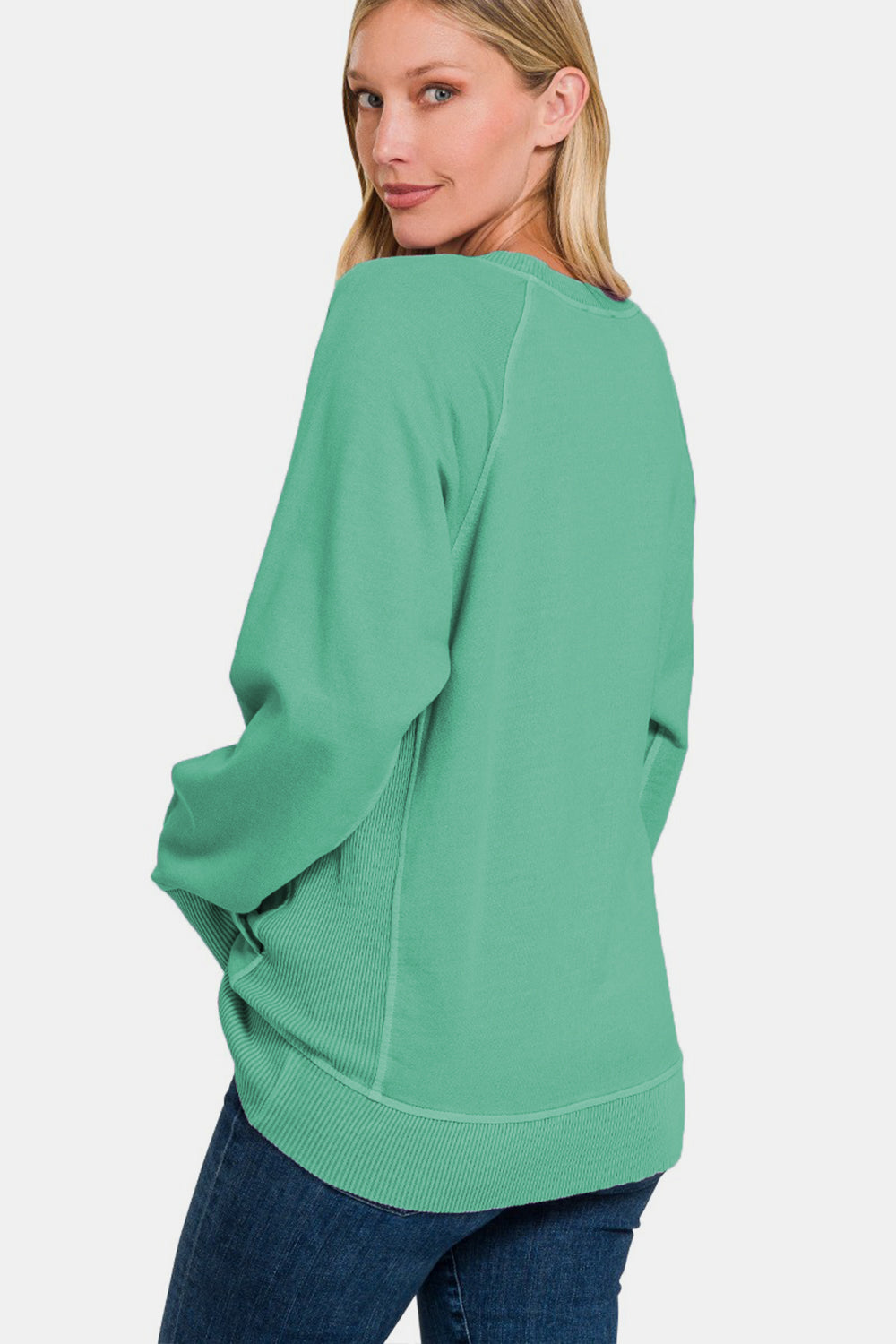 Zenana Pocketed Round Neck Long Sleeve Sweatshirt - Three Bears Boutique