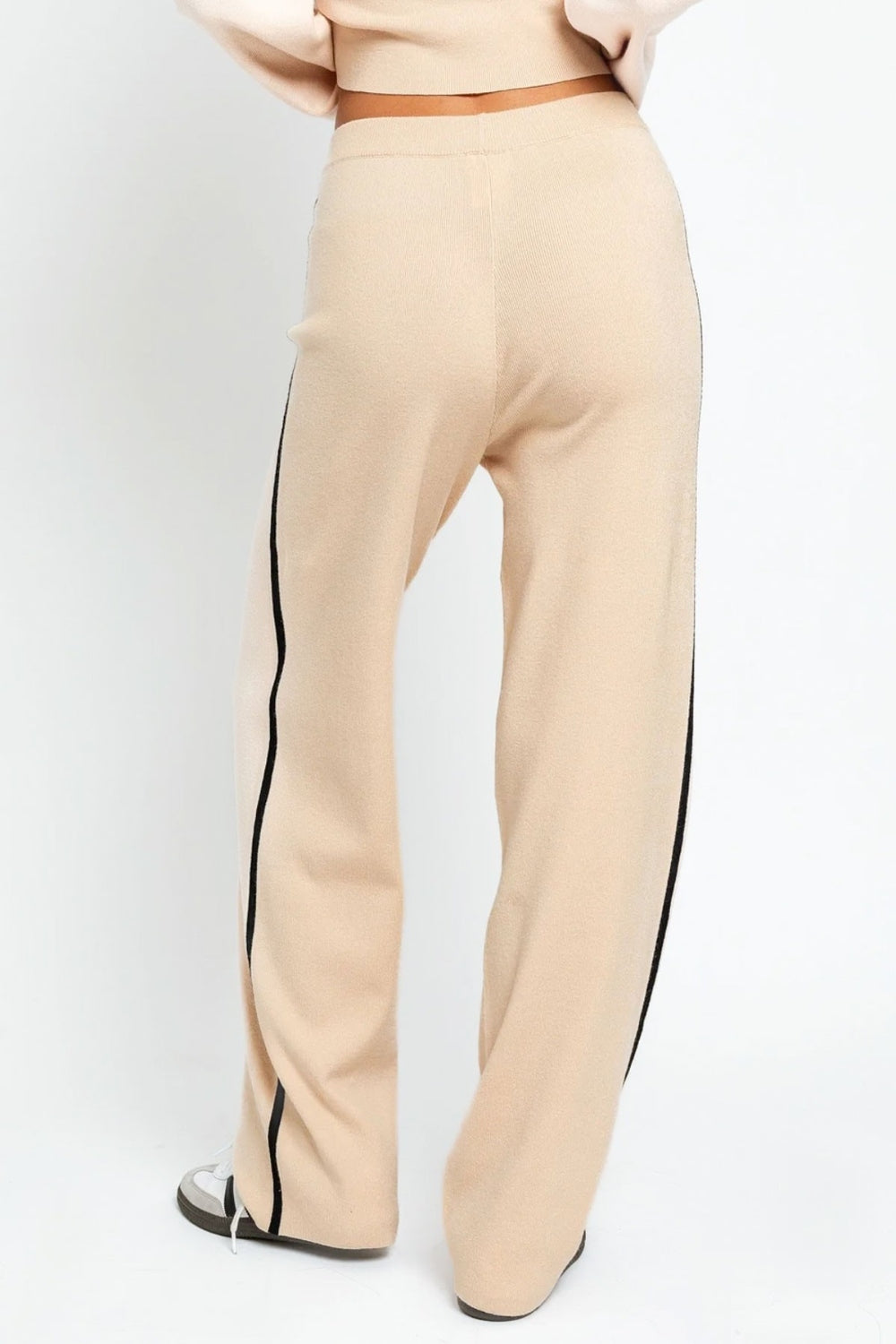 LE LIS COLLECTION Contrast Trim High Waist Wide Leg Sweater Pants - Three Bears Boutique