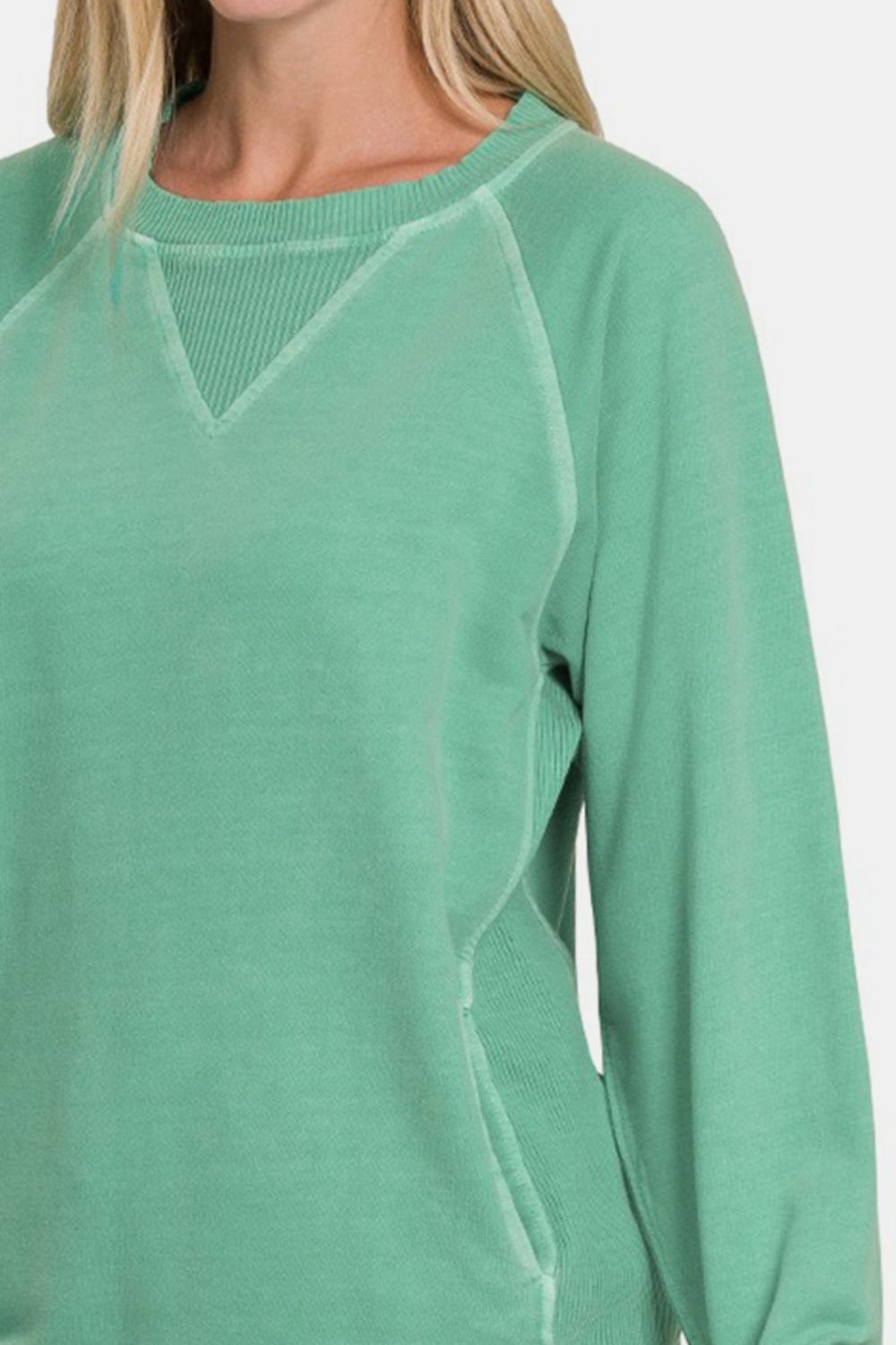 Zenana Pocketed Round Neck Long Sleeve Sweatshirt - Three Bears Boutique